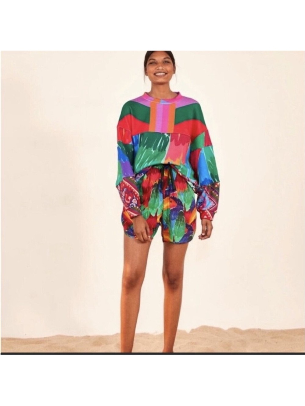 FARM RIO Women’s Mixed Red Prints Oversized Pullover Sweatshirt S - Picture 2 of 9